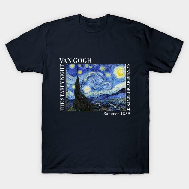 Van Gogh The Starry Night Stylized with Text Full Print T Shirt T Shirt